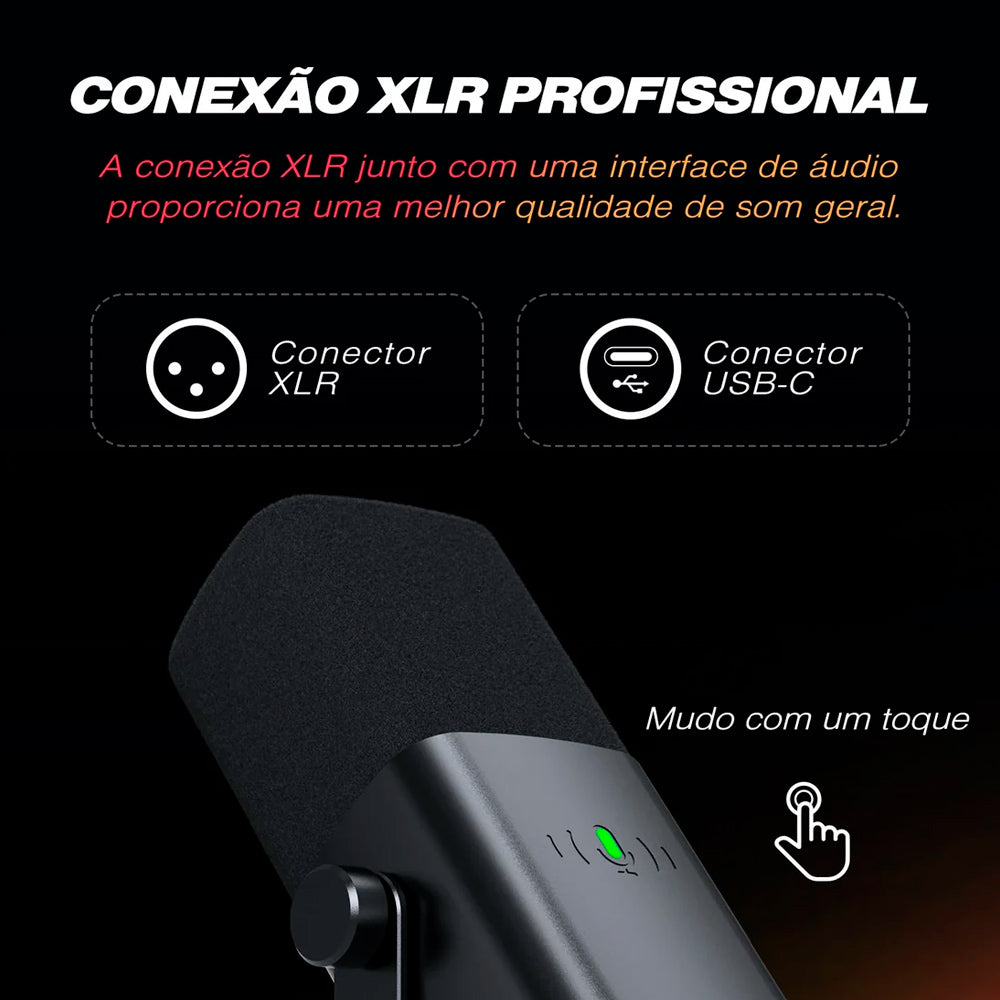 Microfone Fifine AM8 Dinâmico Xlr/USB Para Podcasts, Transmissão De Jogos, RGB, Conector P2 , Suporte De Mesa, Preto